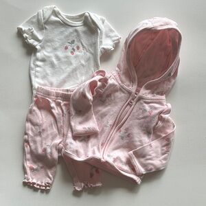Carter's Pink Hooded Strawberry Baby Zip-Up Set